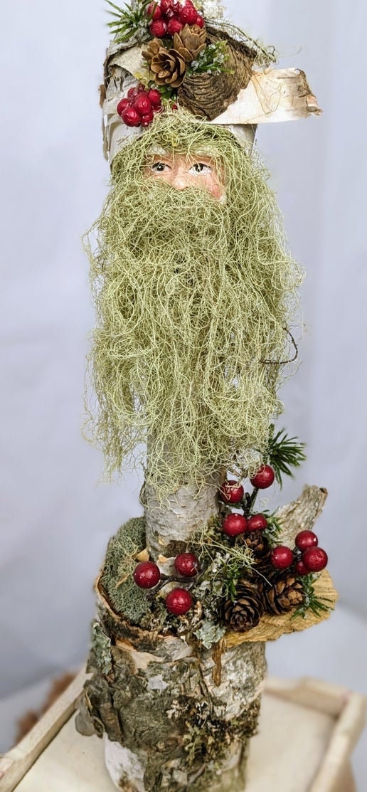 White Birch Log Old World Santa | Santa #13 | All Natural Birch | Unique Handmade Rustic Woodsy Christmas Decoration