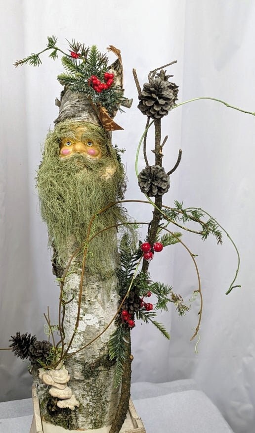 White Natural Birch Log Old World Santa Rustic Woodsy Christmas Decoration