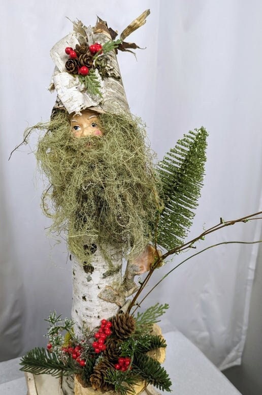 White Birch Log Old World Santa | Santa #2 | All Natural Birch | Unique Handmade Rustic Woodsy Christmas Decoration
