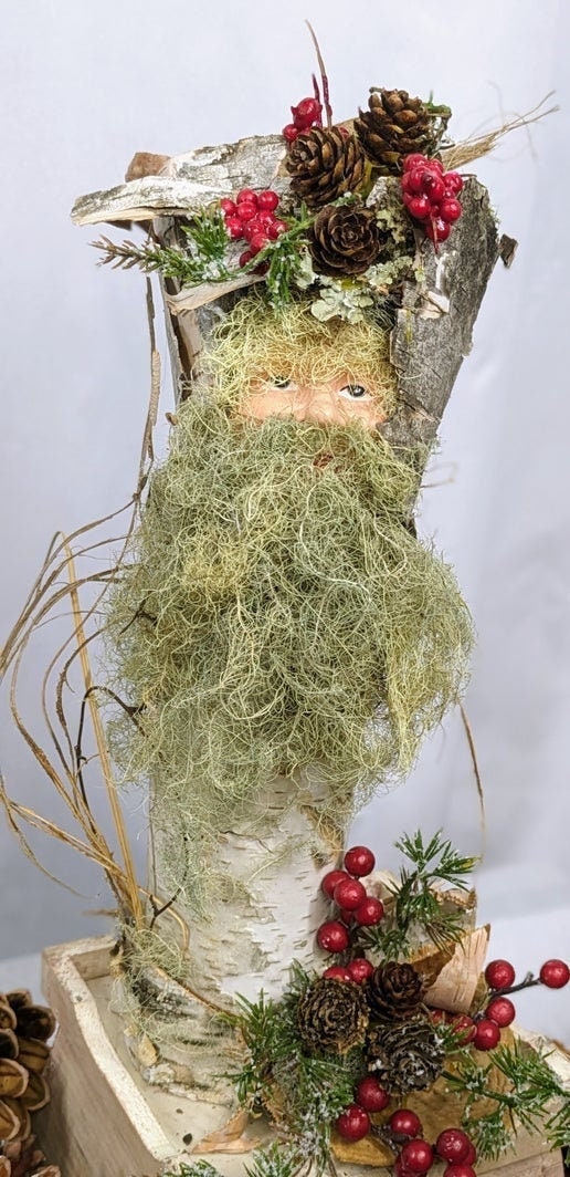 White Birch Log Old World Santa | Santa #11 | All Natural Birch | Unique Handmade Rustic Woodsy Christmas Decoration