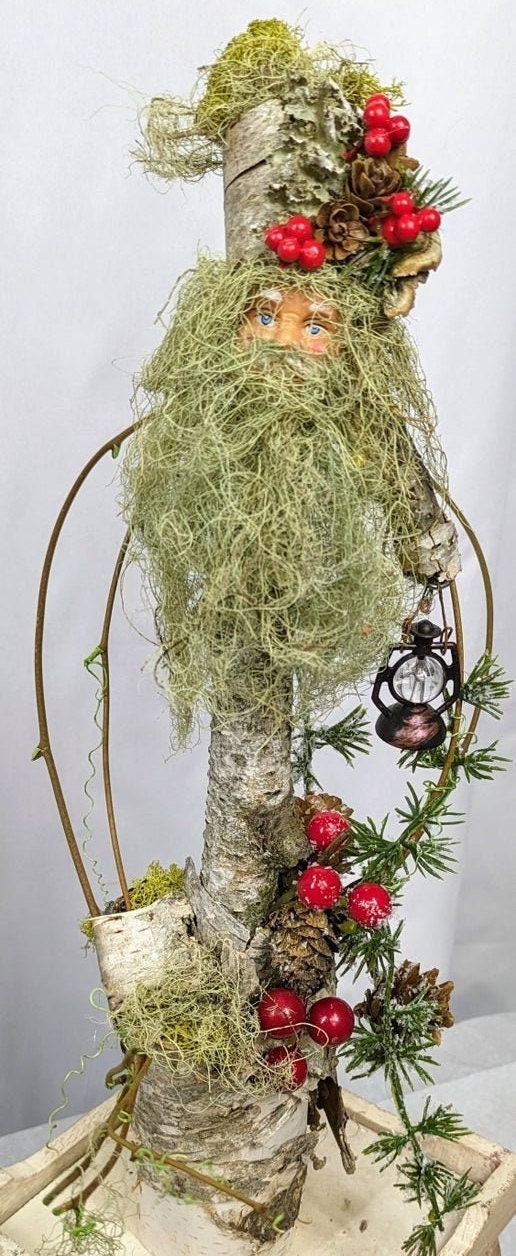 White Birch Log Old World Santa | Santa #18 | All Natural Birch | Unique Handmade Rustic Woodsy Christmas Decoration