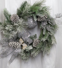 Load image into Gallery viewer, Silver Frosted Pine Wreath Christmas Holiday Winter Artificial Indoor for Wall or Door