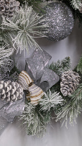 Silver Frosted Pine Wreath Christmas Holiday Winter Artificial Indoor for Wall or Door