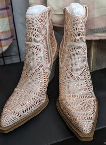 Women's Very G Rhinestone Sparkle Rose Gold Ankle Boots Booties