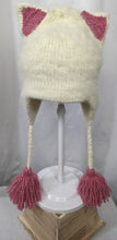 Load image into Gallery viewer, White and Pink Kitten Knit Winter Ski Snowboard Hat unique gift