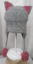 Load image into Gallery viewer, Gray and Pink Kitten Knit Winter Ski Snowboard novelty rare hat adult unisex unique gift