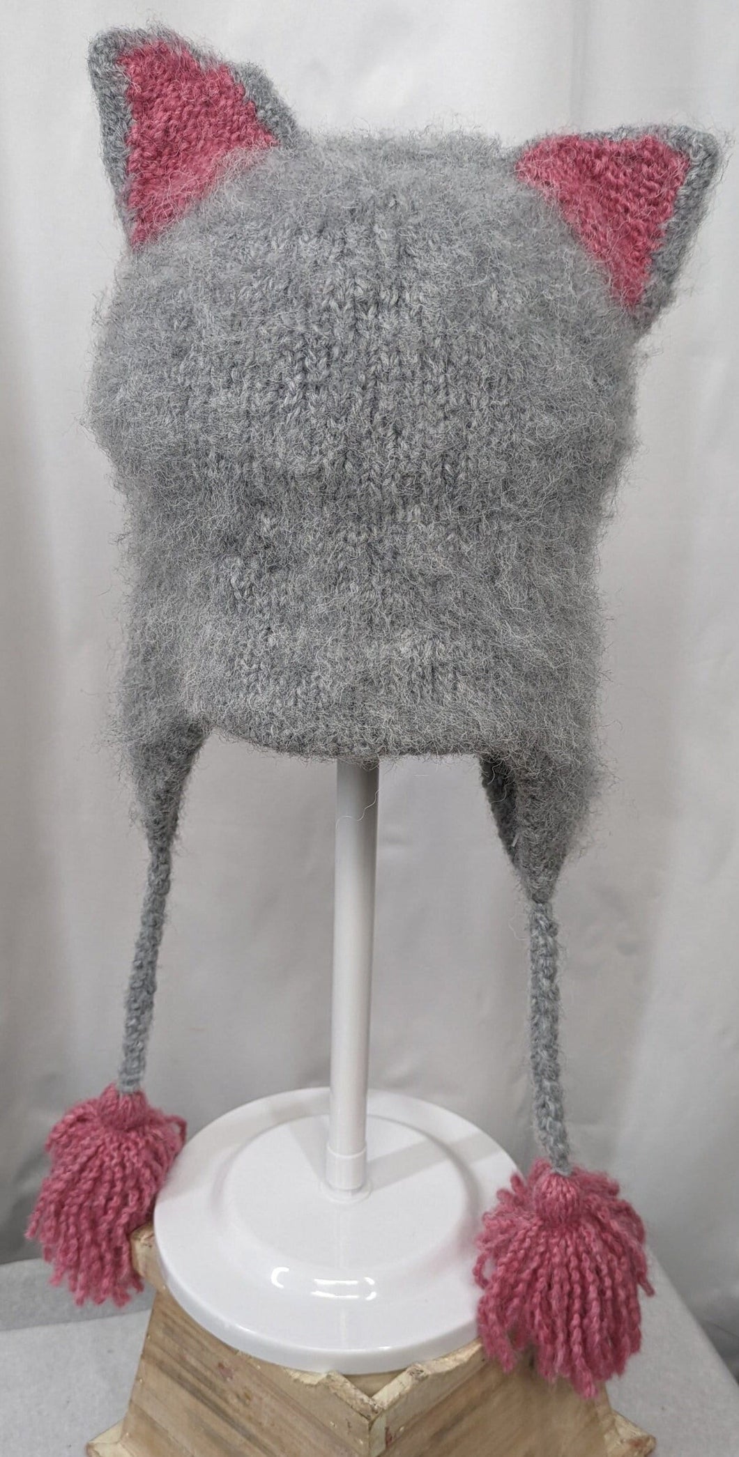 Gray and Pink Kitten Knit Winter Ski Snowboard novelty rare hat adult unisex unique gift