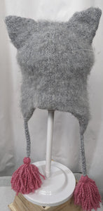 Gray and Pink Kitten Knit Winter Ski Snowboard novelty rare hat unique gift