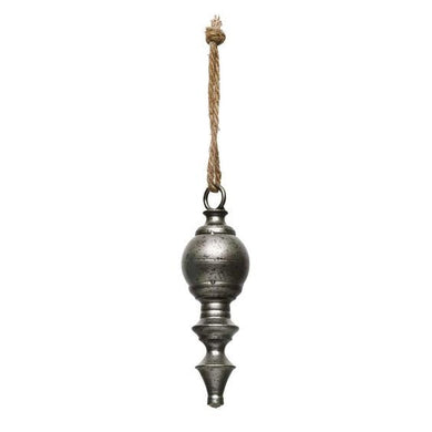 Holiday Hanging Finial Ornament  | Short | Pewter Color Metal with Rope Hanger | Victorian Country Style Christmas Decor