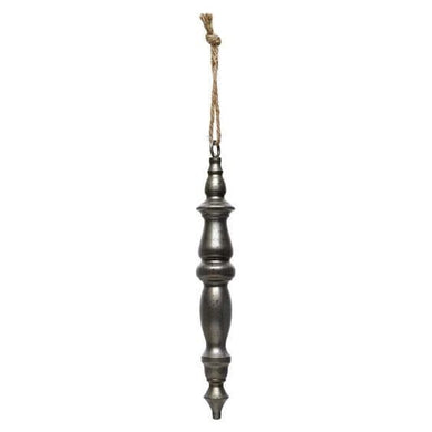 Holiday Hanging Finial Ornament  | Pewter Color Metal with Rope Hanger | Victorian Country Style Christmas Decor