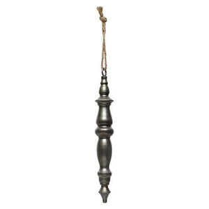 Holiday Hanging Finial Ornament  | Pewter Color Metal with Rope Hanger | Victorian Country Style Christmas Decor