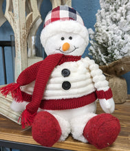 Load image into Gallery viewer, Plush Snowman wearing a Plaid Hat, Furry Coat and Scarf | Christmas Holiday Decorations
