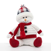 Load image into Gallery viewer, Plush Snowman wearing a Plaid Hat, Furry Coat and Scarf | Christmas Holiday Decorations