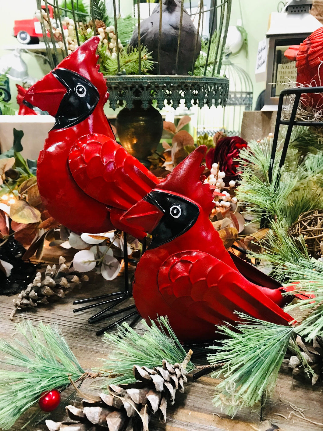 Metal red cardinal statue | standing or sitting cardinal figurine indoor outdoor garden art decor | cardinal lover's gift present