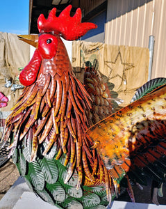 Roosters - Large Metal - Amazing + details Garden Décor Chicken - 21" X 20" | rooster statue |