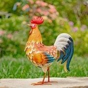 Rooster Large Metal with Teal Tail and Amazing Details Indoor Outdoor