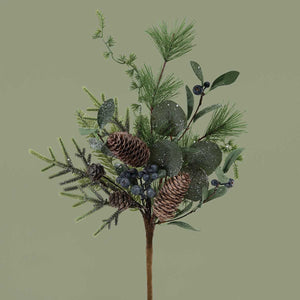 Frosted Pine and Berry Holiday Spray Pick Stems Artificial Christmas Decoration
