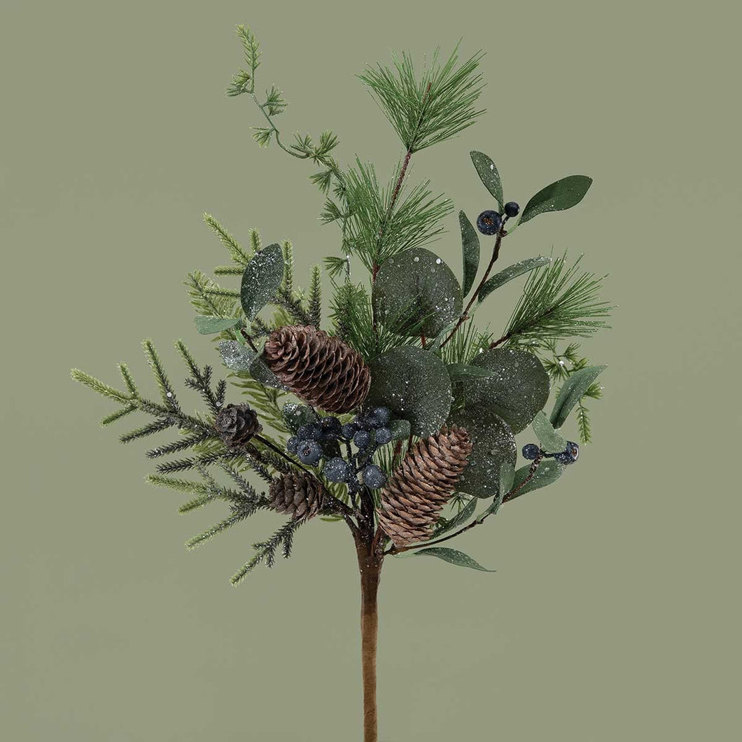 Frosted Pine and Berry Holiday Spray Pick Stems Artificial Christmas Decoration
