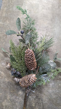Load image into Gallery viewer, Frosted Pine and Berry Holiday Spray Pick Stems Artificial Christmas Decoration