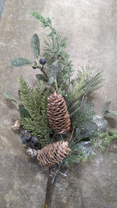 Frosted Pine and Berry Holiday Spray Pick Stems Artificial Christmas Decoration