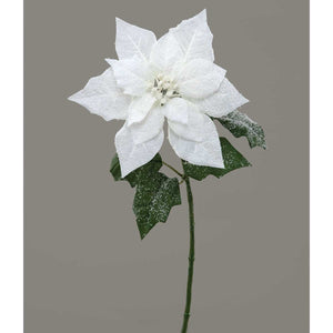 White snowy poinsettia stem pick 24" long | artificial flower christmas decoration