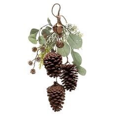 Pine eucalyptus pinecone bronze bells drop | 14" | christmas decoration
