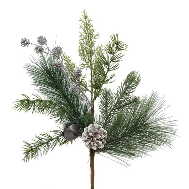 Pine and pewter bells spray pick 19