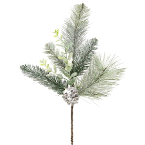 Snow pine laurel leaf sparkly spray pick 20" long | artificial christmas decoration