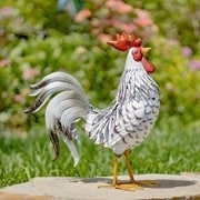 Rooster White Speckled large metal amazing details indoor outdoor