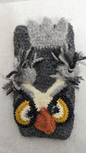 Load image into Gallery viewer, Gray owl knit fingerless texting winter mittens  Owl lover&#39;s gift