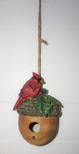 Load image into Gallery viewer, Bird House with Songbirds | Blue Jay and Cardinal sitting on an Acorn