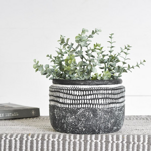 Boho Shallow Pot | Black with White Dots Planter