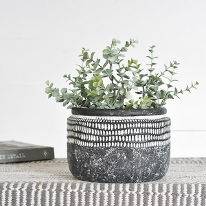 Boho Shallow Pot Black with White Dots Planter