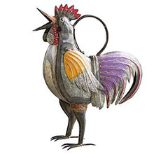 Load image into Gallery viewer, Rooster Watering Can - Large handle to hold and water plants.  Purple tail and yellow wings.  Beak is open and where the water comes out