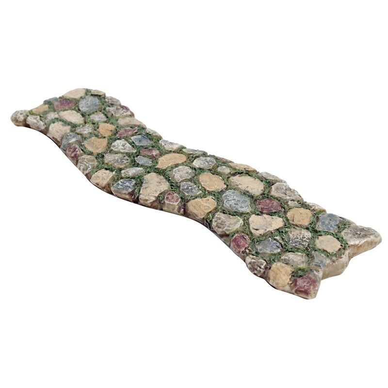 miniature fairy garden stone path with moss between the stones.