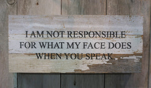 I am not responsible for what my face does when you speak | Funny Adult sign