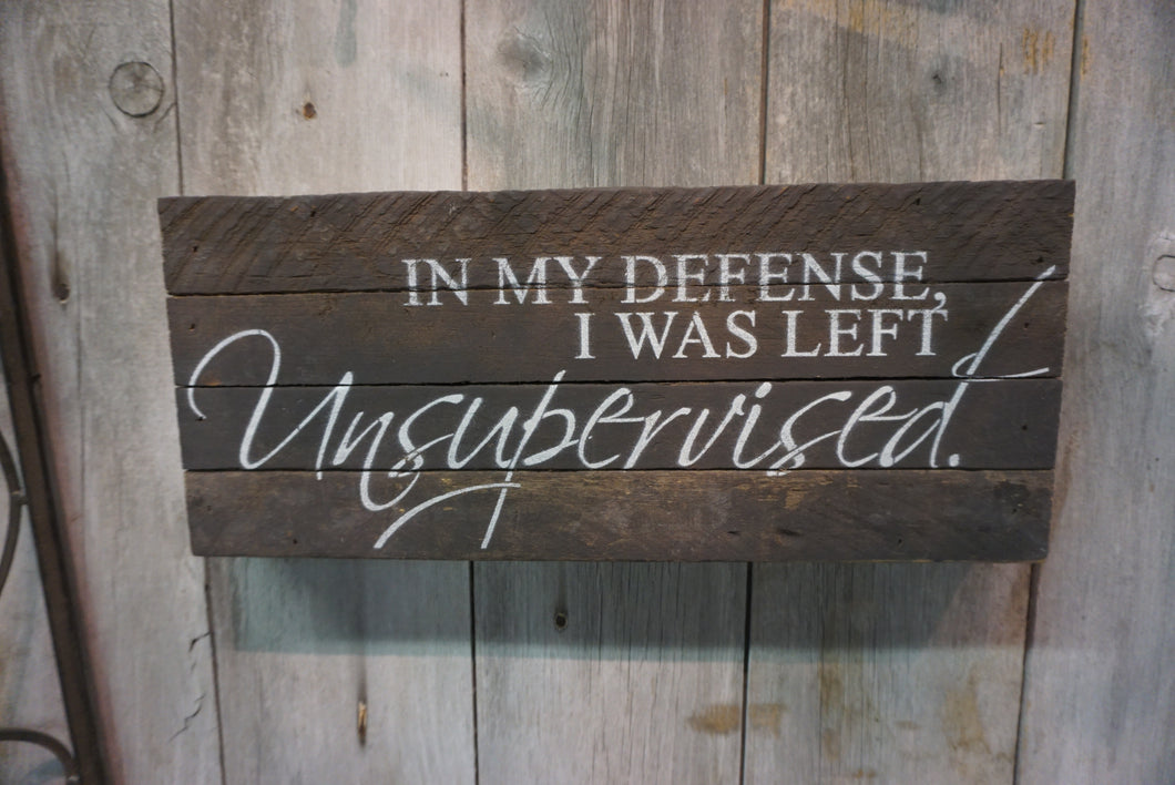 In my defense, I was left unsupervised | Funny Sarcastic Sign