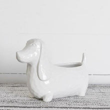 Load image into Gallery viewer, White Ceramic Dachshund Dog Planter