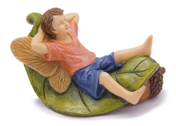 Fairy Garden- Boy Fairy Relaxing on a Leaf
