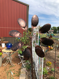 Copper Leaf Kinetic Wind Spinner Outdoor Garden Art