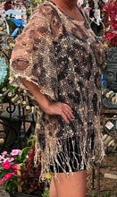 Load image into Gallery viewer, Crocheted shawl with fringed waistline.   Scoop neck.  Side seams.  Slips over your head.  