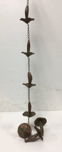Mushroom rain chain with a patina copper finish 76" long