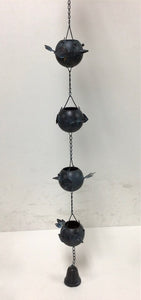 Metal Happy Little Birds Rain Chain with Attached Hanger 65" long