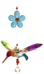 Five Tone Hanging Acrylic Hummingbird with Flower Ornament