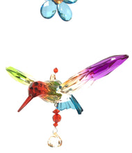 Load image into Gallery viewer, Five Tone Hanging Acrylic Hummingbird with Flower Ornament in 6 Assorted Colors