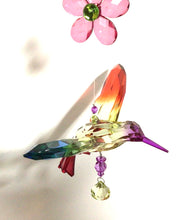 Load image into Gallery viewer, Five Tone Hanging Acrylic Hummingbird with Flower Ornament in 6 Assorted Colors