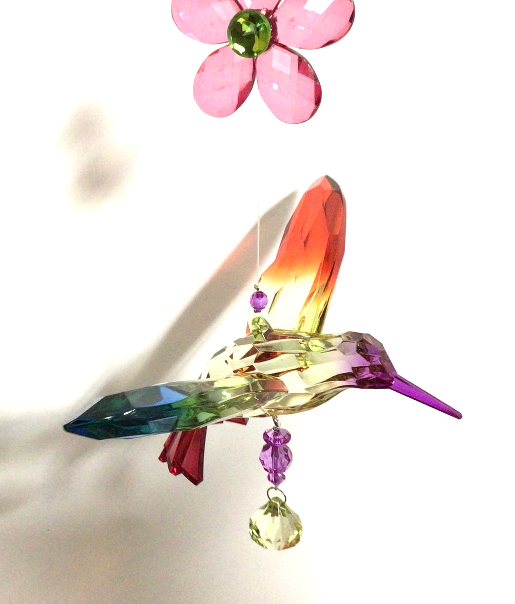 Five Tone Hanging Acrylic Hummingbird with Flower Ornament