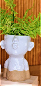 White Kissing Head Planter | Ceramic Face Flower Pot | 7"