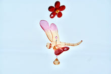 Load image into Gallery viewer, orange and red acrylic dragonfly with 3 red flowers above it