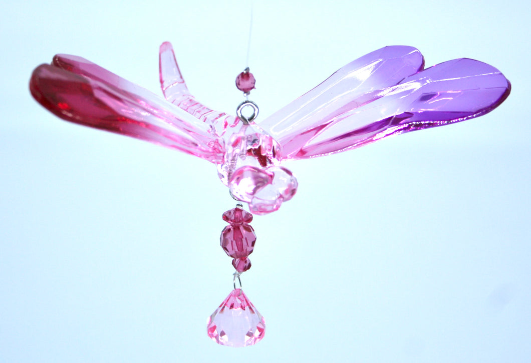 Long Acrylic Hanging Dragonfly with Flowers